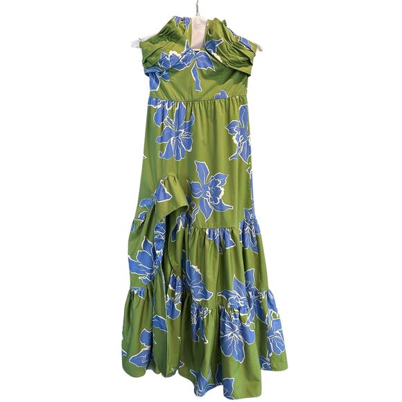 Hutch Joslin Green Blue Floral Halter Maxi Dress Size 4 - Picture 3 of 12